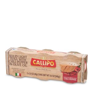 Tuna Chunks in Olive Oil with Hot Calabrese Chili Peppers - 3 Tins 2.8 oz